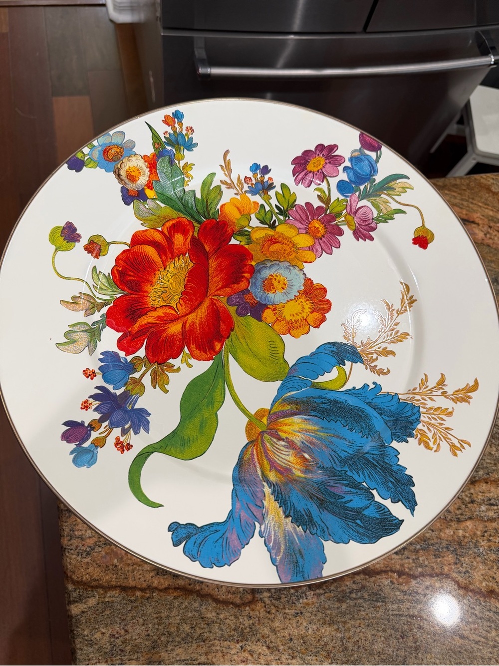 Floral Pedestal Cake Stand with Black & White Check Base - Picture 2 of 2